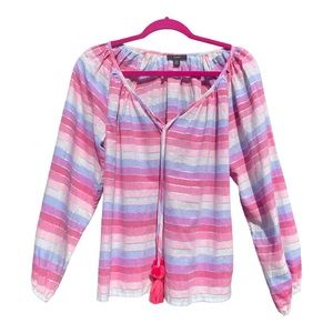 J Crew Long Sleeve Cotton Shirt. Pastel Stripes With Silver Highlights. Small